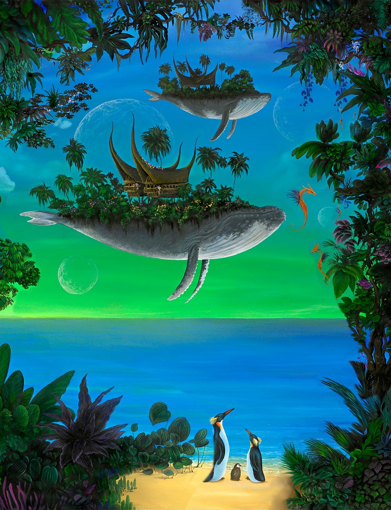 Hiker crossing a rocky stream